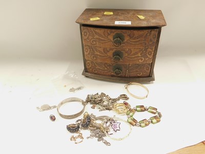 Lot 2200 - A pokerwork three drawer jewellery casket and...