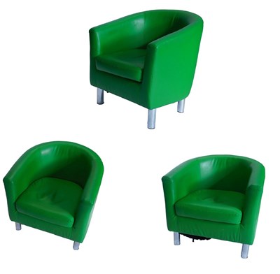 Lot 1025 - A set of three green leatherette tub shaped...