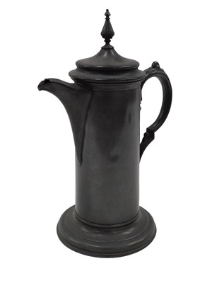 Lot 394 - A late 19thC pewter lidded tankard, the hinged...