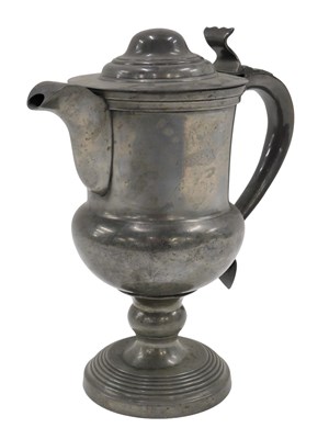 Lot 395 - An unusual 19thC pewter lidded flagon, with...