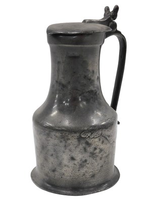 Lot 397 - A 19thC French pewter flagon, of plain form...