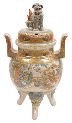 Lot 42 - A Japanese Meiji period Satsuma pottery koro...