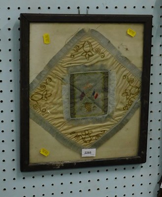 Lot 2285 - A framed WWI silk handkerchief, with...