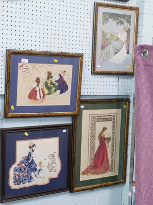 Lot 2287 - Four framed, embroidered pictures of children...