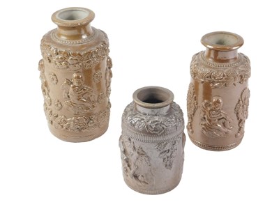 Lot 910a - Three 19thC brown stoneware vases, each with...
