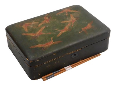 Lot 72 - An early 20thC Japanese green lacquer work box,...
