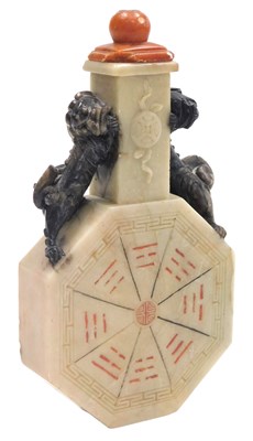 Lot 22 - A late 19thC Chinese soapstone bottle and...