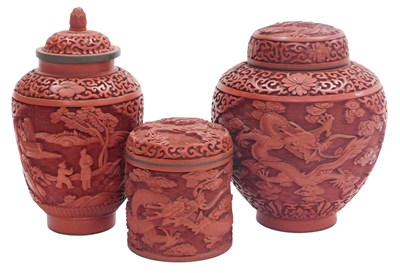 Lot 76 - A group of late 19thC Chinese cinnabar lacquer,...