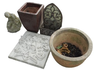 Lot 1085 - A cast concrete green man style mask, 43cm...