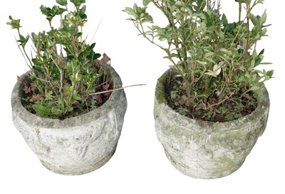 Lot 1091 - A pair of composition garden urns, each with...