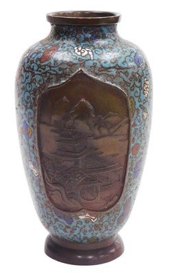 Lot 18 - A Japanese Meiji period champleve bronze vase,...