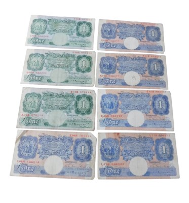 Lot 51 - Eight Bank of England one pound banknotes, K O...