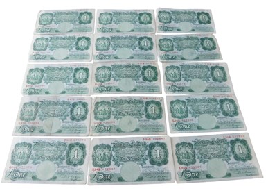 Lot 59 - Fifteen Bank of England one pound banknotes, P...
