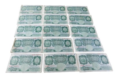 Lot 69 - Fifteen Bank of England one pound banknotes, P...
