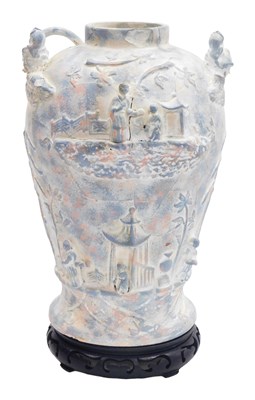 Lot 85 - A 20thC Chinese pottery twin handled vase, of...