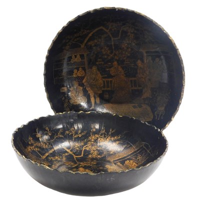 Lot 91 - A pair of late 19thC Chinese black and gilt...