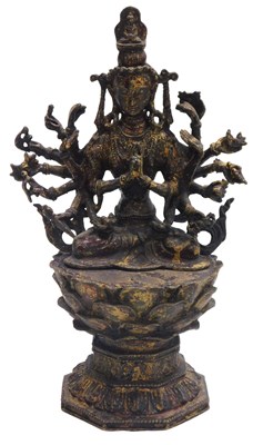 Lot 93 - A Chinese gilt metal incense burner of Guanyin,...