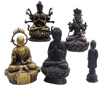 Lot 97 - A group of cast metal Chinese figures of...