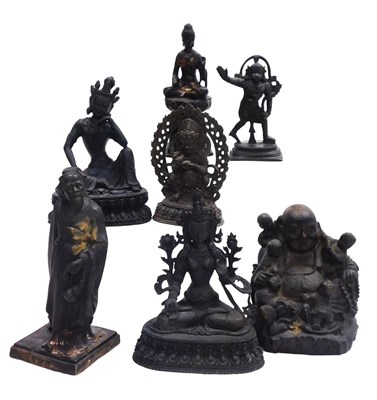 Lot 98 - A group of Oriental cast metal figures,...