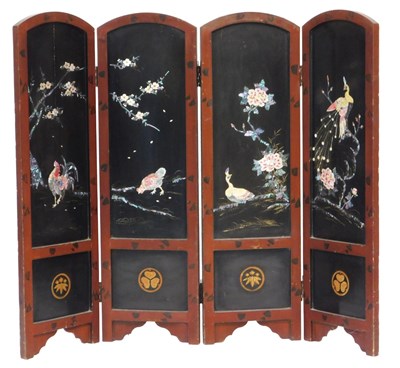 Lot 106 - A late 19thC Chinese red lacquer four fold...