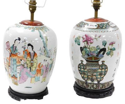 Lot 137 - Two Chinese Republic porcelain urns, on wooden...