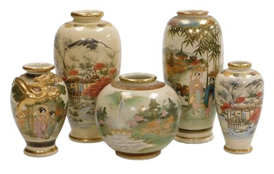 Lot 155 - Five early 20thC Japanese Satsuma pottery...