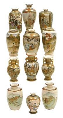 Lot 156 - A group of Japanese Satsuma pottery vases,...