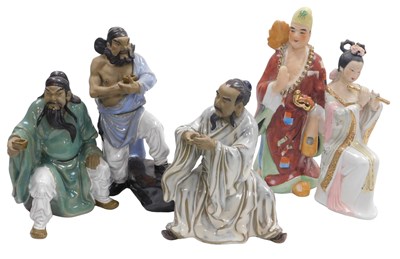 Lot 165 - Three 20thC Chinese Shiwan mudman figures, and...