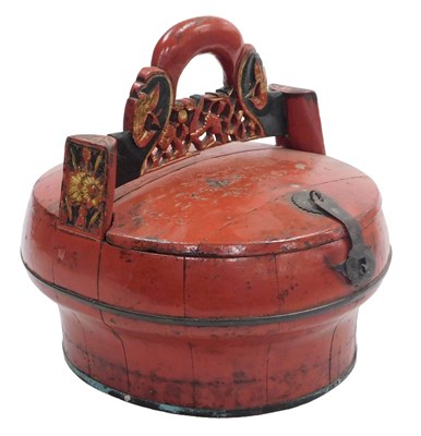 Lot 167 - A 19thC Chinese red lacquer wedding basket,...