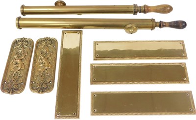 Lot 182 - A pair of late 19thC brass door finger plates,...