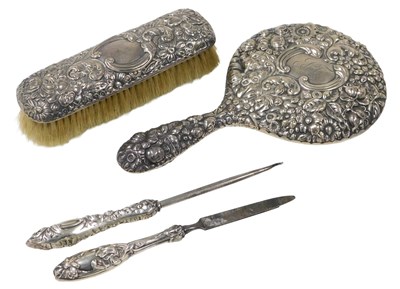 Lot 268 - A late 19thC hand mirror and clothes brush,...
