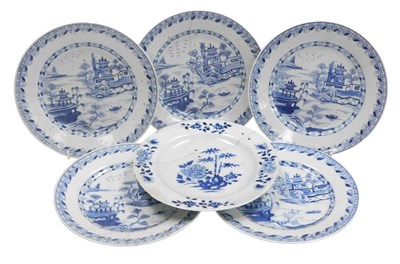 Lot 104A - Six early 19thC Chinese Qing dynasty blue and...