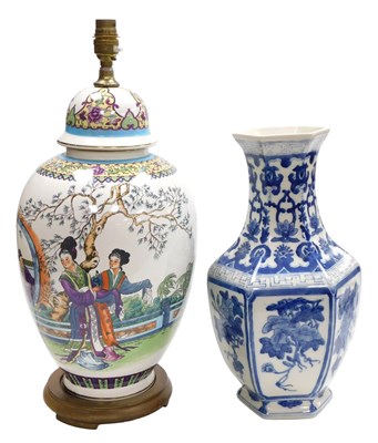 Lot 106A - A late 20thC Chinese porcelain table lamp, of...