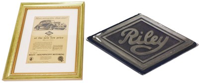 Lot 284 - A plaster and felt Riley advertising sign,...