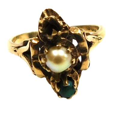 Lot 319 - A cultured pearl and turquoise three stone...