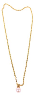 Lot 357 - An 18ct gold pearl and diamond drop pendant,...