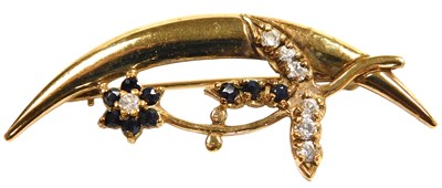 Lot 363 - A 9ct gold sapphire and CZ brooch, of floral...