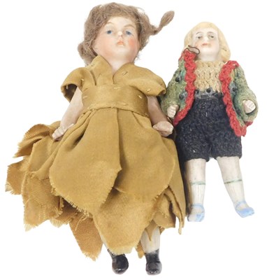 Lot 369 - A late 19thC bisque doll, with jointed legs...