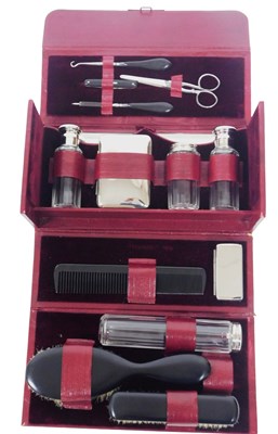 Lot 382 - A Victorian red Morocco vanity case,...