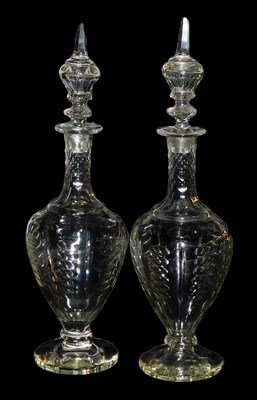 Lot 466 - A pair of early 19thC cut glass decanters and...