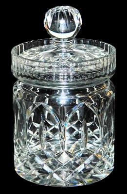 Lot 472 - A heavy late 20thC cut glass biscuit barrel...
