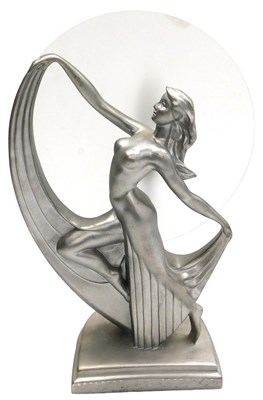 Lot 414 - An Art Deco style silvered metal figural table...