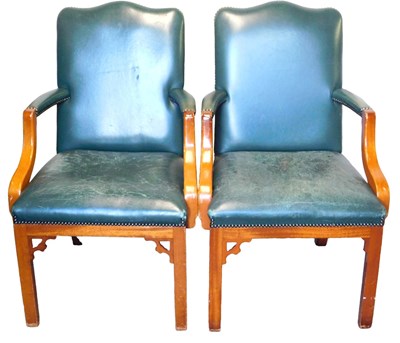 Lot 506 - A pair of light beech and green leather...