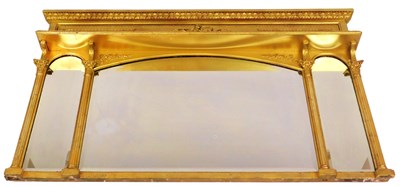 Lot 532 - An early 19thC parcel gilt overmantel mirror,...