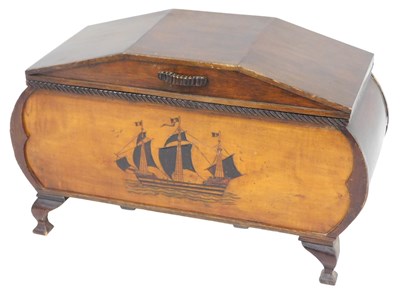 Lot 573 - A mid century oak trunk, of arched and barrel...