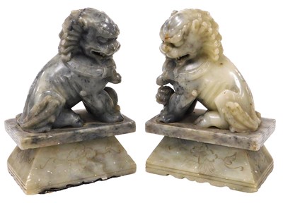 Lot 109A - A pair of late 19thC Chinese soapstone figures...