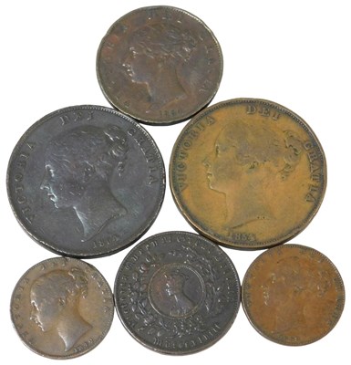 Lot 492 - Two Queen Victoria young head copper pennies...