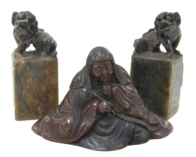Lot 112A - A pair of late 19thC Chinese soapstone seals,...
