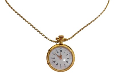 Lot 437 - A 19thC fob watch, with a white enamel Roman...