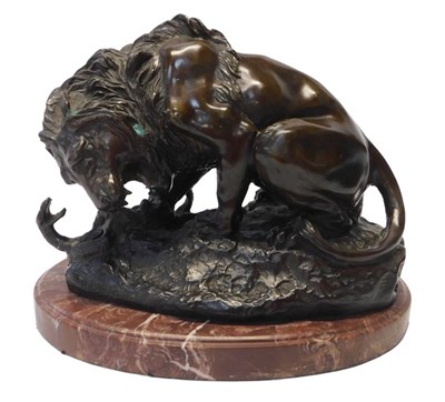 Lot 4 - Antoine-Louis Barye (French, 1795-1875). Lion...